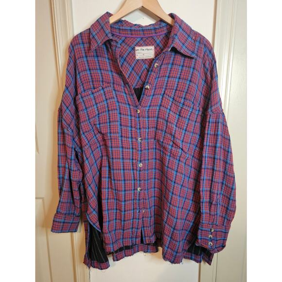 Free People Tops - Free People Cardiff Plaid Texture Shirt Size M NWOT